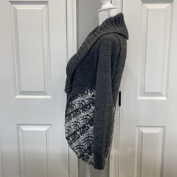Fabiola Cardigan Nordic Print Asymmetrical Wool/Alpaca Blend, Made in Italy -Med - Picture 5 of 10